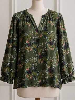 My Danielle Women's Olive Green Floral Blouse